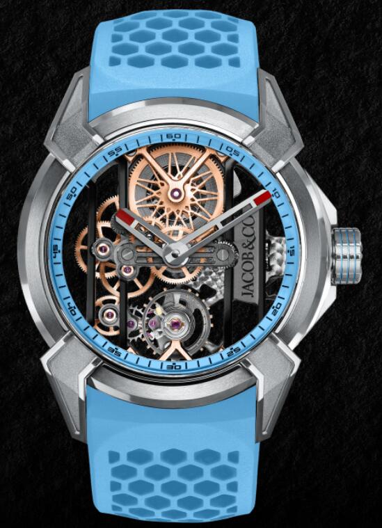 Jacob & Co. EPIC X TITANIUM SKY BLUE INNER RING WITH ROSE GOLD BARREL Watch Replica EX110.20.AC.AJ.ABRUA Jacob and Co Watch Price